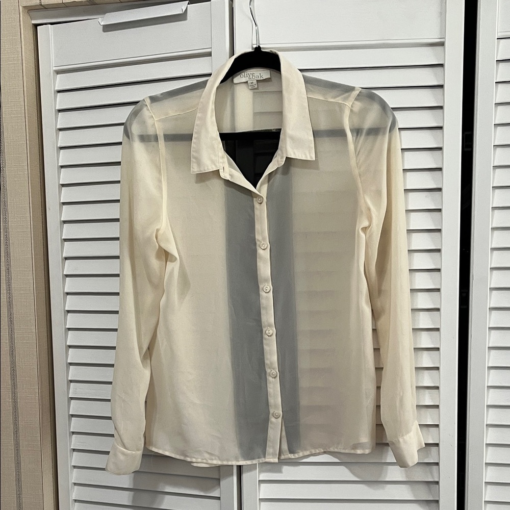 Olive & Oak Sheer Ivory Button-Front Blouse